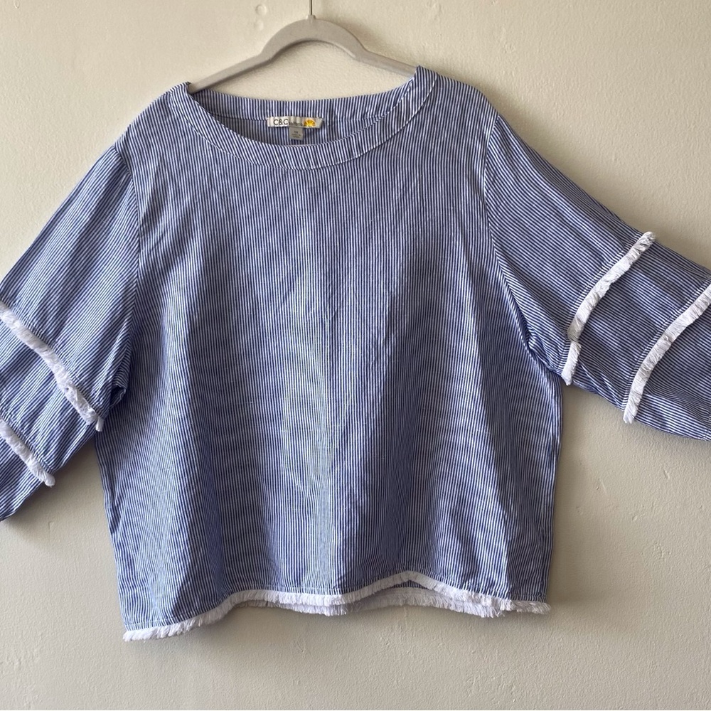 C&C California Blue and White Striped Blouse